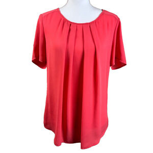 Bellatrix Women Top Size L Large Orange / Salmon Pleated Short Sleeve Blouse